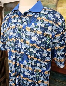 Greg Norman Polo shirt Men Size 2XL Blue Floral Print Play Dry Wicking - Picture 1 of 5