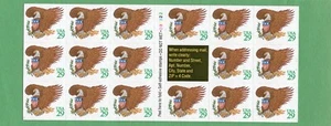 U.S. BOOKLET PANE OF 17 SCOTT#2596a 1992 29ct EAGLE&SHIELD GREEN MNH P#D32322 - Picture 1 of 2