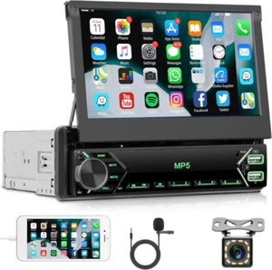 7" Single 1DIN Flip Out Car Stereo Bluetooth FM SD TF USB Mirror link MP5 Player - Picture 1 of 23