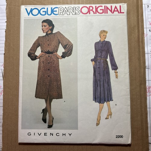 Vintage Vogue Paris originale Givenchy 2200 blouson corpetto abito sciolto modello taglia 14