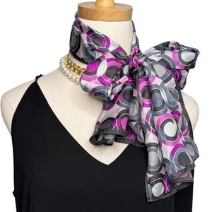 Echo vintage 100% silk circle geometric purple gray black long scarf 10.5 x 52" - Picture 1 of 6