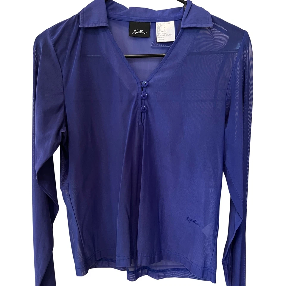 Camisa deportiva de manga larga Kaelin púrpura de malla azulada talla mediana golf tenis Foto 1 de 4
