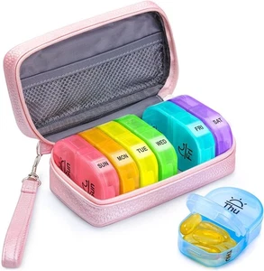 AUVON Rosa PU Leder Tasche Pillendosen 7 Tage 2 mal am Tag, Groß AM/PM A - Bild 1 von 1
