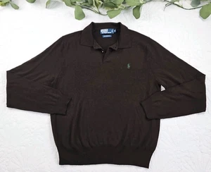 De Colección Polo Ralph Lauren 100% Lana Merino Marrón Manga Larga Polo Talla M - Imagen 1 de 7
