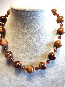 Vintage Acryl Choker Halskette braun bunt rund Perlen silberfarben Verschluss - Bild 1 von 5