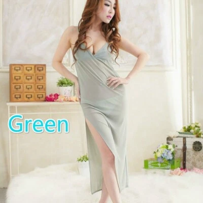 Sexy Vestido para Damas Transparente Completo Sin Cordones Largo Cuello en V Corte Bajo Prendas para Dormir Ver a Través Foto 1 de 4