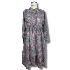 Marche Women’s Size Medium Gloria Hand Block Printed Midi Shirt Dress Grey - Picture 1 of 7