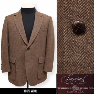 IMPERIAL VINTAGE TWEED mens brown HERRINGBONE sport coat suit jacket blazer 42 S - Picture 1 of 16