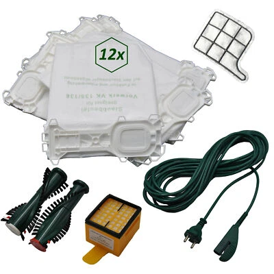 FSPRODUKTE SET geeignet Vorwerk Kobold 135 136 12 Beutel KAT Motorschutz EB350 Kabel 10m