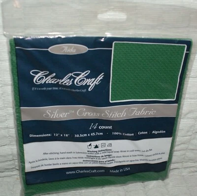DMC Charles Craft Silver Label Aida Emerald Green 14 Count 12 x 18 Inches NEW - Image 1 of 3