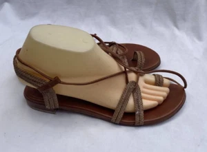 STUART WEITZMAN AUTH $399 Women's Brown Woven Leather Tie Up Sandals Size 6.5 - Picture 1 of 10