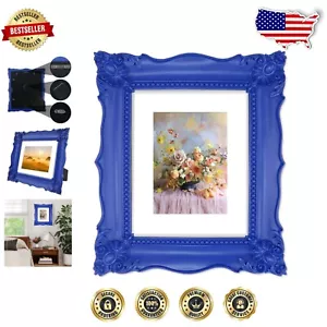 Baroque-Style 8x10 Blue Floral Picture Frame - Perfect for Any Occasion - Picture 1 of 7