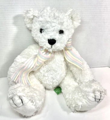 First & Main TUCKER White Bear Plush Stuffed Beans Animal Pastel Rainbow Ribbon - Image 1 of 4