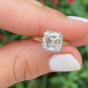 Verlobungsring 3 kt Asscher-Schliff Lab Created Diamant 14 Karat Gelbgold vergoldet 925 - Bild 1 von 4