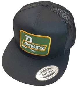 Remington Arms Patch on Trucker Hat Yupoong/YP Classic 6006 Snapback Black/Black - Picture 1 of 9