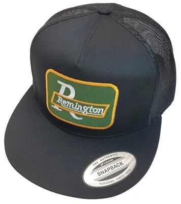 Remington Arms Patch on Trucker Hat Yupoong/YP Classic 6006 Snapback Black/Black - Image 1 of 4