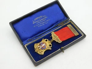 Boxed Sterling Silver Gilt Enamel RAOB Masonic Jewel Medal 1914 Antique Deco - Picture 1 of 4