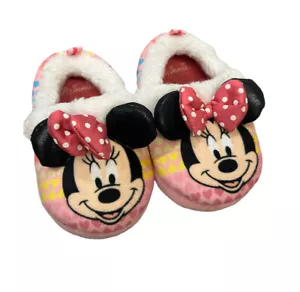 Girl 7-8 Pink Hearts Minnie Mouse Girl's Slippers Indoor Shoes - Picture 1 of 8