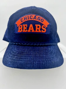 Vintage 80er Chicago Bears Cord Reißverschluss Riemen Druckknopf Mütze Sport Spezialitäten blau - Bild 1 von 14