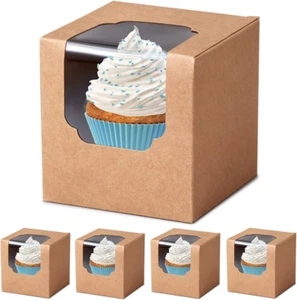 100 Pcs Kraft Brown Cupcake Boxes Individual Bulk Paper Cupcake Containers Singl - Picture 1 of 6
