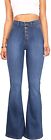 Vibrant Women's Juniors High Rise Button Fly Flare Jeans