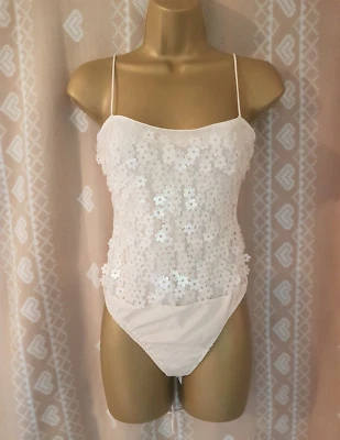Zara  Cream - Gold  Flower Sequin Bodysuit Camisole Bloggers Fav Daisy Sexy UK S - Image 1 of 4