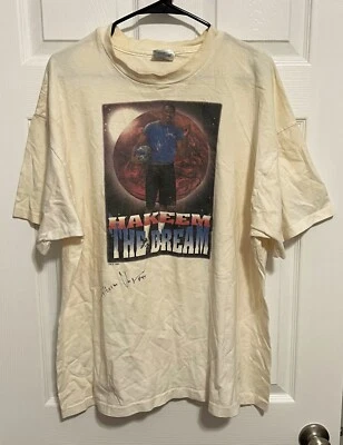 Camiseta firmada XXL Hanes Hakeem Olajuwon The Dream Men cosida única 1996 Foto 1 de 4