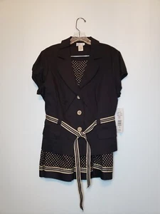 Robbie Bee Womens 16 Skirt Blazer 2 Piece Set Short Sleeve Polka Dot Stripe NWT - Picture 1 of 9