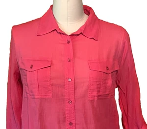 Talbots NEW Pink Blouse Size 12 Roll Tab Sleeves NWT 100% Cotton Pockets - Picture 1 of 10