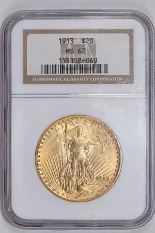 1913 $20 GOLD SAINT GAUDENS DOUBLE EAGLE NGC MS62 Cover
