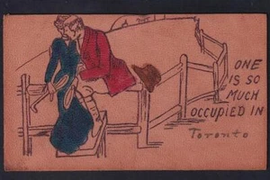 Toronto "One is so much occupied", unused 1900s vintage leather postcard - Picture 1 of 1