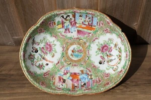 Antique Chinese 19th C Famille Rose Canton Dish Painted with Figures 27cm Length - Picture 1 of 14