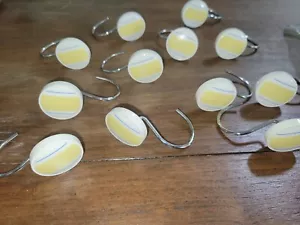 12 Yellow With Blue Circular Shower Curtain Hooks - Picture 1 of 4