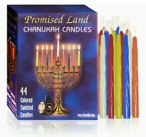 Promised Land Chanukah Candles 44 Colored Twisted Candles Pure Paraffin Wax 4" H - Picture 1 of 11