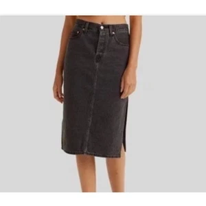 Neu mit Etikett Levi's Damen-Midirock mit Seitenschlitz Denim Größe 26 schwarz gewaschen - Bild 1 von 13