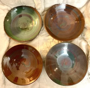 Lot Of 4 Signed Art Pottery Redware Drip Glaze Large Bowls 10” Diameter - Picture 1 of 8