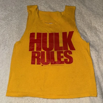 Camiseta sin mangas triturada WWF Hulk Hogan con licencia oficial “Hulk Rules” 1988 - S Foto 1 de 4