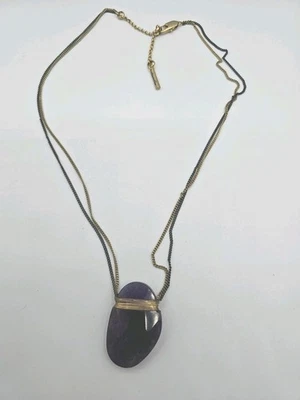 Kenneth Cole Gold Tone Double Chain Purple Amethyst Faceted Stone Pendant... - Image 1 of 4