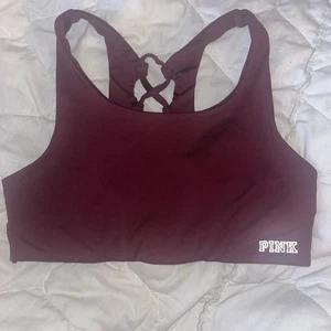 Victoria's Secret Pink Sport Bra SZ. M Burgundy Workout Criss Cross Lace Up Back - Picture 1 of 8