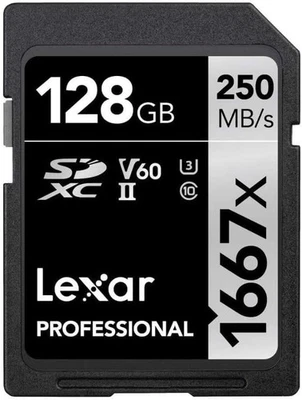 Lexar 128GB Professional 1667x SD Card, UHS-II, C10, U3, V60, 128GB, Black  - Image 1 of 2