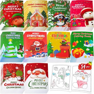 54 peças livros de colorir de Natal para crianças a granel: meias de Natal sacos de guloseimas Stuffer - Imagem 1 de 4