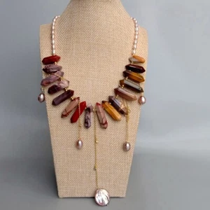 Collar de perlas natural 9x36 mm mookaita púrpura arroz moneda collar distintivo - Imagen 1 de 6