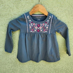 Shabby Chic Girl Embroidered Flowers Long Sleeve Shirt Size 4 Green - Picture 1 of 5