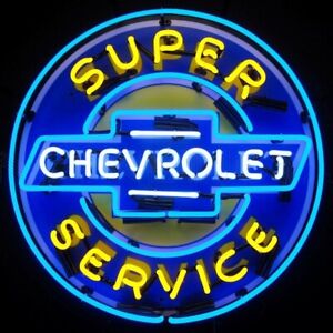 Chevrolet Super Service Chevy Neon Sign 24"x24" 5CHEVYB
