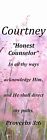 Courtney "Honest Counselor" Keepsake Name Meaning Bookmark with Verse & Tassel