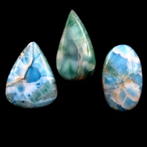 3 Pcs Natural Dominican Larimar Top Quality 34mm-36mm Cabochon Loose Gemstones - Picture 1 of 8