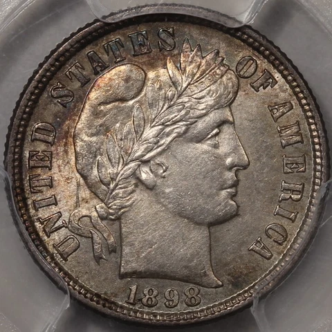 1898 Barber Dime PCGS AU-58  Toned! (From New 13 Piece Lot!) Cover