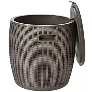 12-Gal Patio Ice Cooler Bucket Cool Bar Table Cocktail Side Table W/Lid Brown - Picture 1 of 8