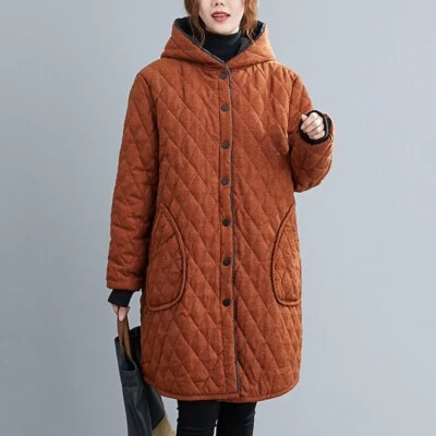 Abrigo acolchado con capucha de invierno para dama forrado de lana bolsillo de longitud media suelto suave Foto 1 de 4