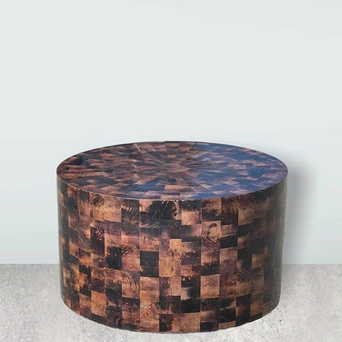 Bernhardt Furniture Drum Cocktail Table w/ Tessellated Coconut Shell Veneer Cover